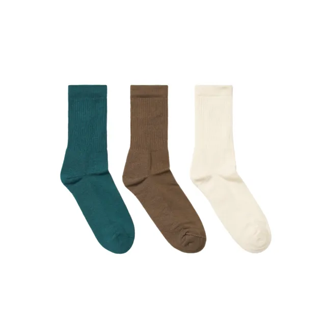 【Dickies】男女款綠棕白色經典三色刺繡Logo中筒襪（三雙入）｜DK012354MR1