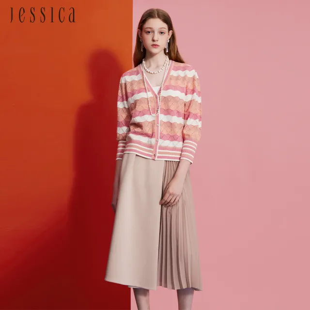 【JESSICA】優雅百搭鬆緊腰百褶長裙242105（米杏）