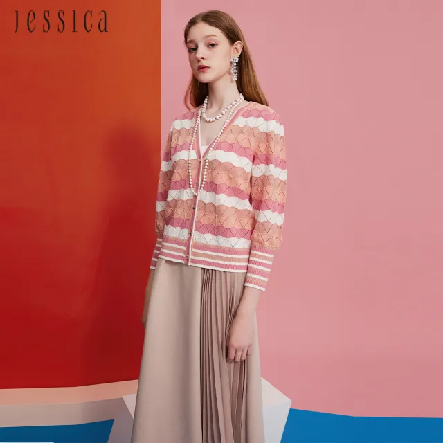 【JESSICA】優雅百搭鬆緊腰百褶長裙242105（米杏）