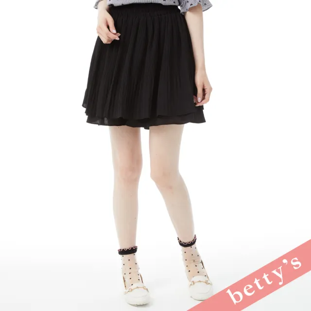【betty’s 貝蒂思】腰鬆緊皺褶都會短裙(黑色)
