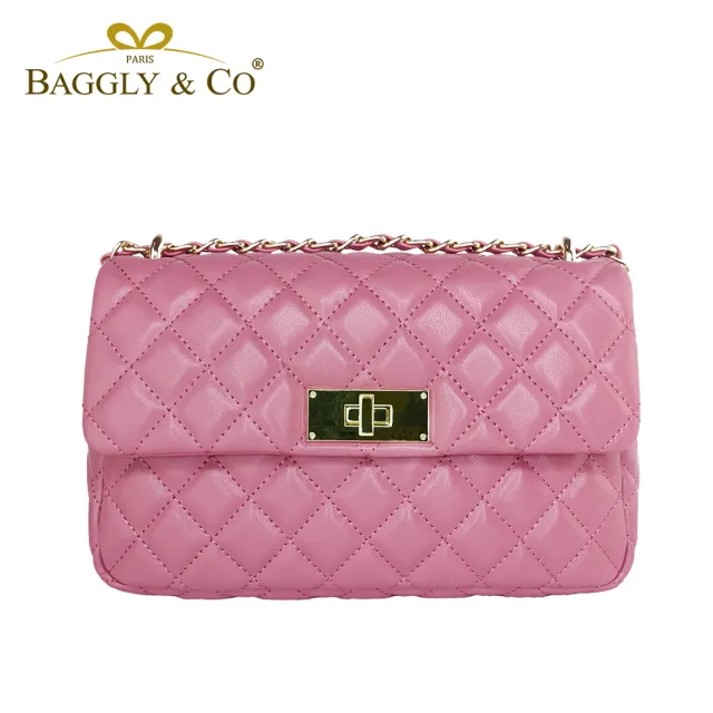 【BAGGLY&CO】雙11 真皮大香風菱格紋鍊條斜背包(真皮包包 四色-可放長夾)
