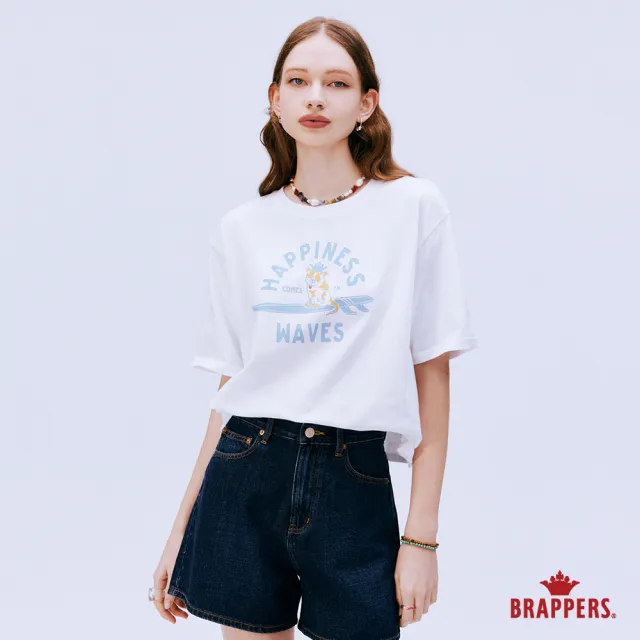 【BRAPPERS】女款 HAPPINESS印花短版寬T(白)