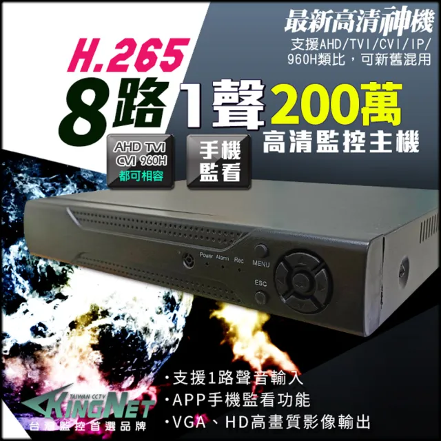 【KINGNET】監視器 8路主機 1080P 720P 傳統類比 DVR(AHD 混合型 遠端監控)