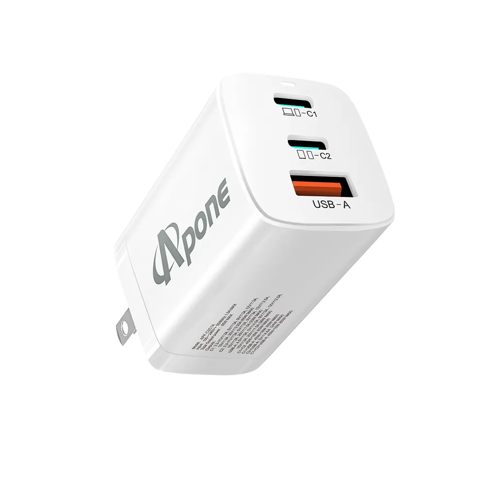【Apone】65W GaN 氮化鎵 PD+QC 快充充電器(三孔2C1A)