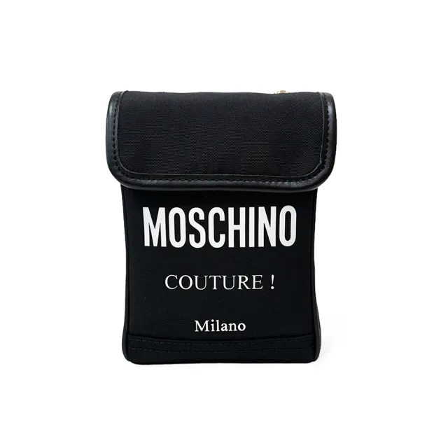 【MOSCHINO】LOGO 尼龍帆布手機側背包 黑色(1A8113-8201-2555)