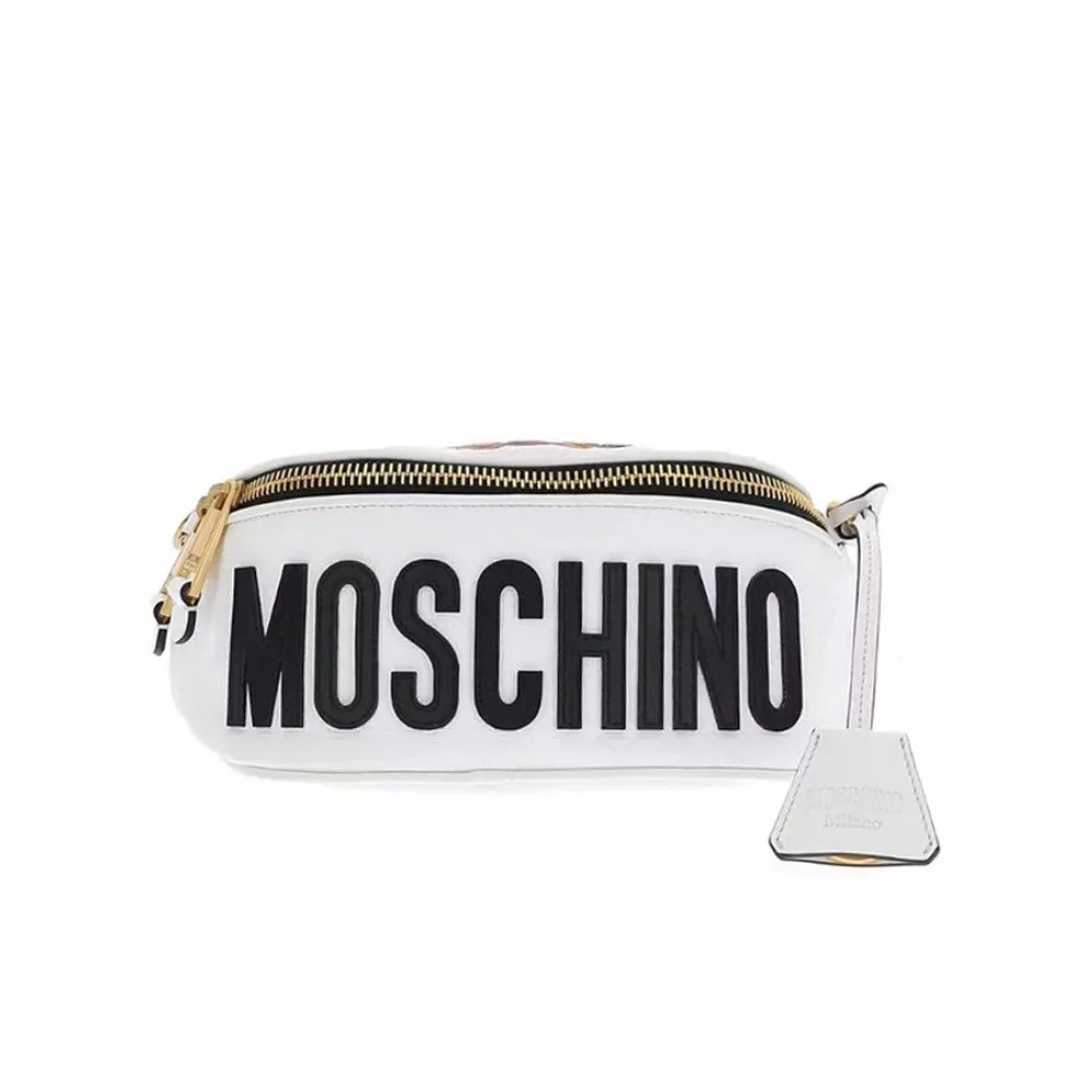 【MOSCHINO】經典鋼盔泰迪熊皮革胸包腰包 白色(7-T7718-8210-1001)