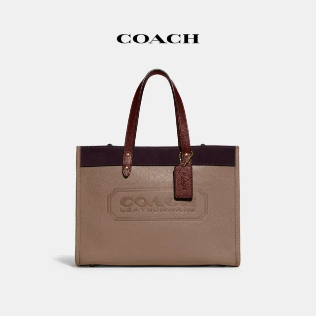 【COACH蔻馳官方直營】FIELDCOACH徽章撞色30托特手袋-B4/灰褐色混合色(C6035)