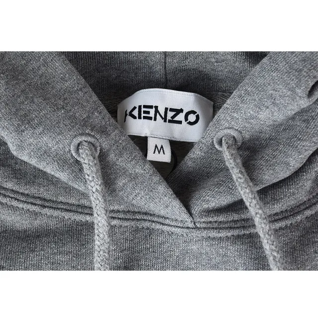 【KENZO】KENZO白虎頭刺繡設計LOGO純棉長袖連帽T恤(女款/灰)