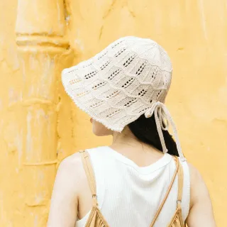 【Queenshop】女裝 正韓 鏤空織紋後綁帶設計漁夫帽 兩色售 現+預 07020917
