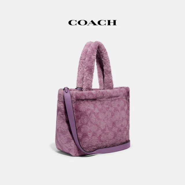 【COACH蔻馳官方直營】經典Logo羊毛皮28托特手袋-V5/灰紫色(CC442)