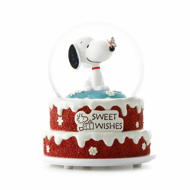 【JARLL 讚爾藝術】Snoopy史努比 甜蜜祝福蛋糕燈光水晶球(生日禮物  情人禮物)