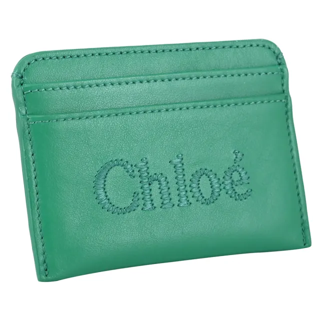 【Chloe’ 蔻依】SENSE 經典電繡LOGO小牛皮4卡信用卡名片隨身卡(綠)