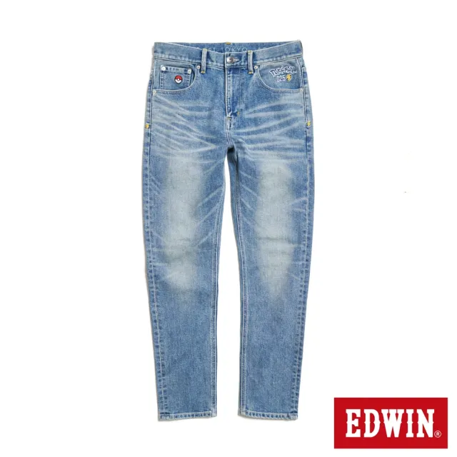 【EDWIN】男裝 寶可夢 梭織窄管丹寧直筒褲(石洗藍)