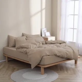 【AnD HOUSE 安庭家居】經典素色-奶茶色系-四件式雙人床包加大被套組(多色任選/柔軟舒適/舒柔棉)
