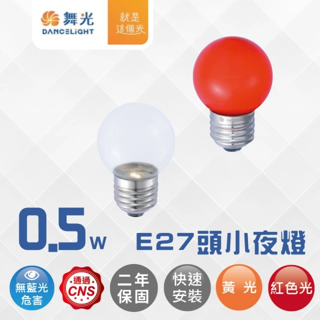 【DanceLight 舞光】2入組 LED E27圓頭神明小夜燈 110V 神明燈泡(紅光/黃光)