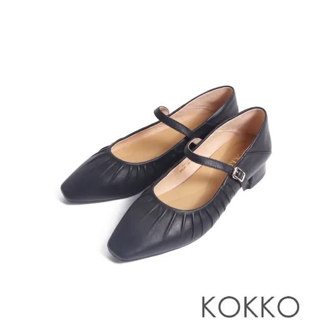 【KOKKO】法式優雅手感皺褶極柔軟瑪莉珍鞋(黑色)