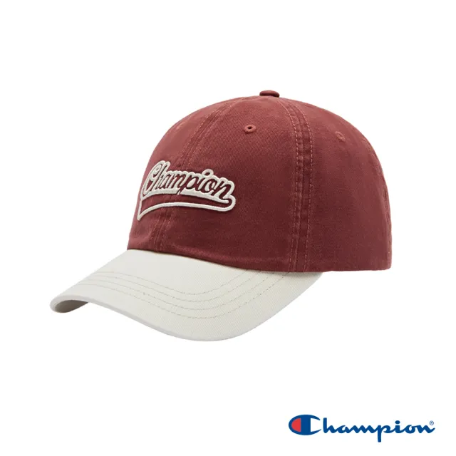 【Champion】官方直營-簍空刺繡LOGO撞色棒球帽(深紅米色)