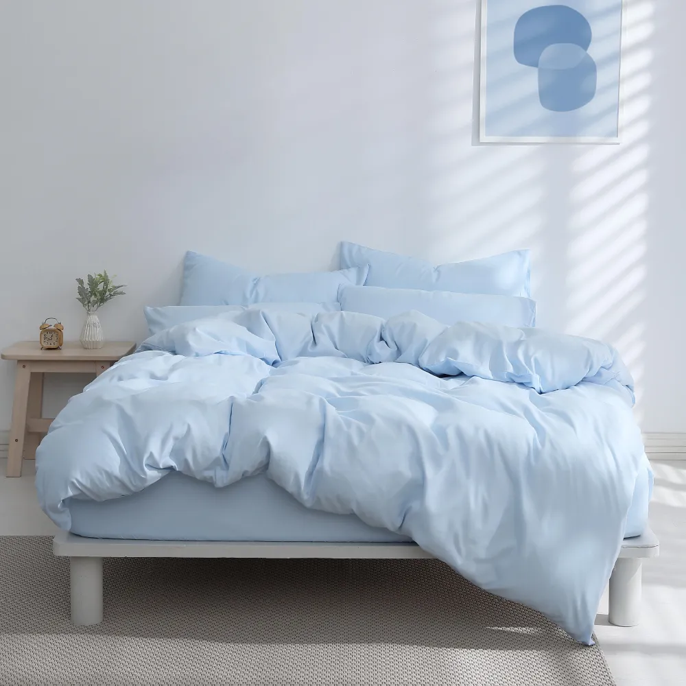 【AnD HOUSE 安庭家居】經典素色-放空藍色系-四件式加大床包雙人被套組(多色任選/柔軟舒適/舒柔棉)