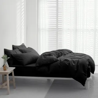 【AnD HOUSE 安庭家居】經典素色-經典黑色系-四件式加大床包雙人被套組(多色任選/柔軟舒適/舒柔棉)