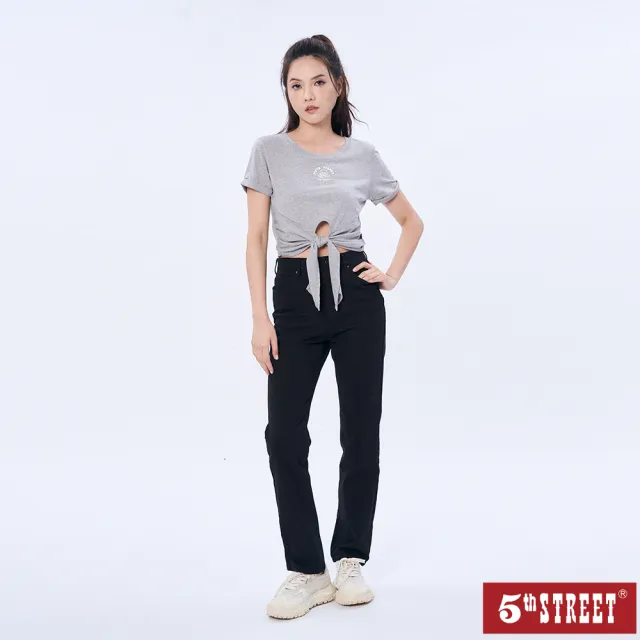 【5th STREET】雙11 短t 短袖 上衣 t恤 TEE 花朵 短版 綁帶上衣 女裝 灰色(571025)