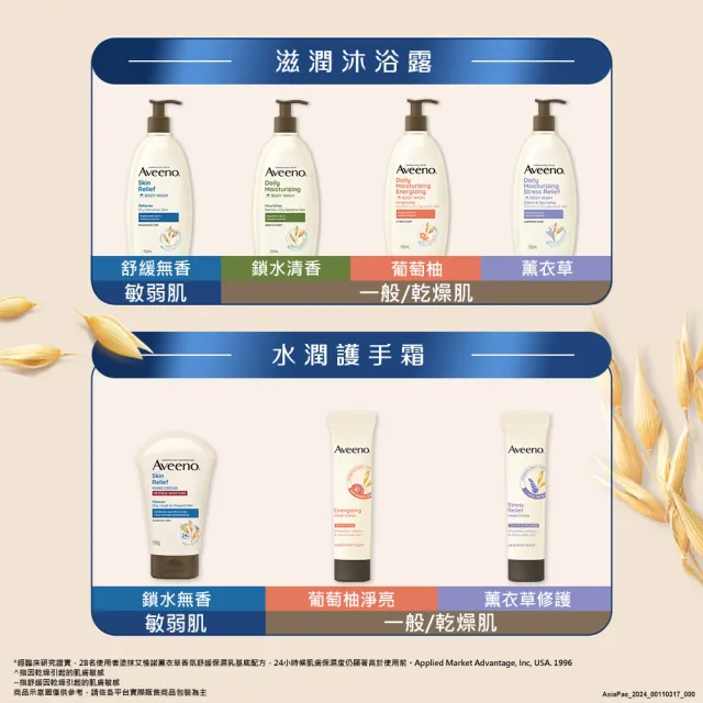 【Aveeno 艾惟諾】燕麥保濕修護組(高效保濕乳354mlx1+香氛護手霜50gx1)