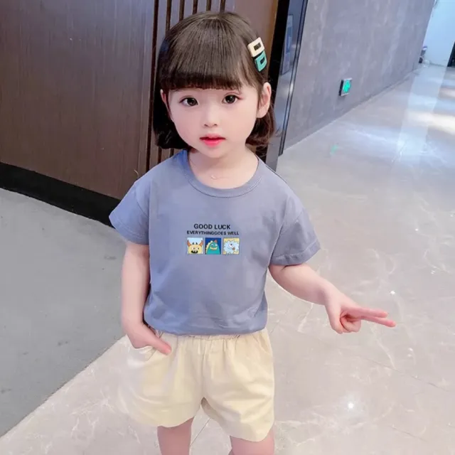 【安朵童舖】現貨韓版兒童冰絲短袖上衣 女童印花短袖T恤 男童純色上衣 冰絲坑條上衣 童裝(3)