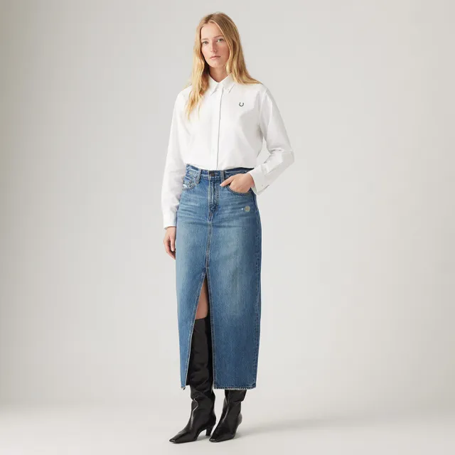 【LEVIS 官方旗艦】女款中腰開岔丹寧牛仔長裙 人氣新品 A7512-0008