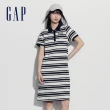 【GAP】女裝 Logo翻領短袖針織洋裝-黑白條紋(535638)