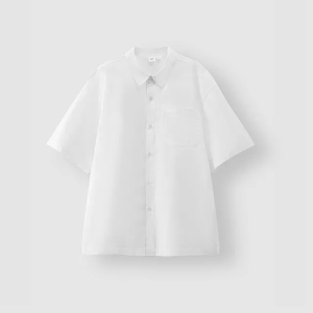 【GAP】男裝 純棉翻領短袖襯衫-白色(461238)