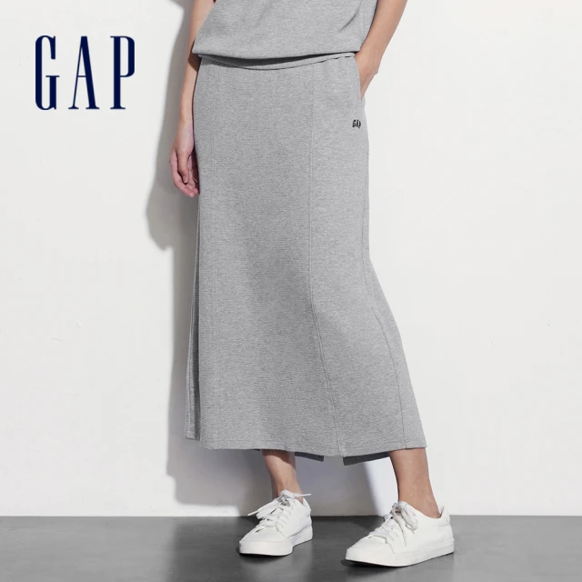 【GAP】女裝 Logo鬆緊長裙-灰色(537108)