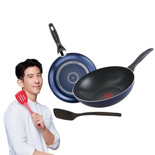 【Tefal 特福】momo獨家 極巧系列不沾鍋3件組(28cm炒鍋+26cm深平底鍋+鍋鏟)