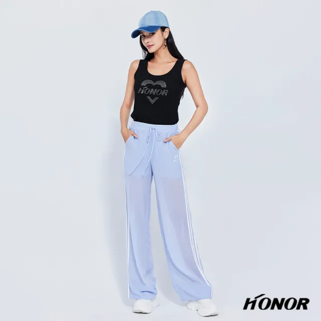 【HONOR 山形屋】品牌標誌抽繩條紋寬褲-藍/黑