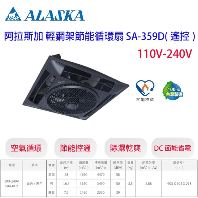 ALASKA 阿拉斯加 SA-359D 輕鋼架節能循環扇 黑色(SA-359D 黑)