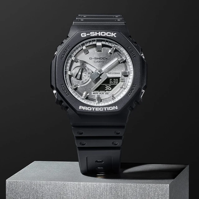 CASIO 卡西歐 G-SHOCK 八角形錶 手錶 指針錶 男錶(GA-2100SB-1A_45.4mm銀色)