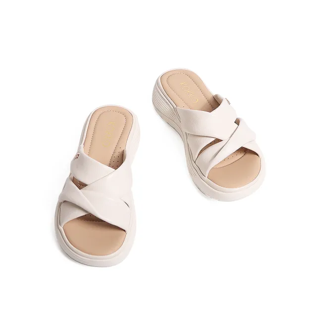 【KOKKO】極致柔軟羊皮輕量厚底涼拖鞋(米白色)