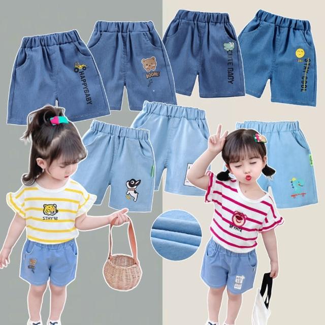 【安朵童舖】 兒童仿牛仔短褲 女童印花短褲 男童牛仔短褲 薄款短褲  05 