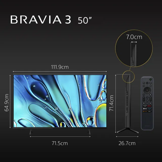 【SONY 索尼】BRAVIA 3 50型 X1 4K HDR Google TV顯示器(Y-50S30)
