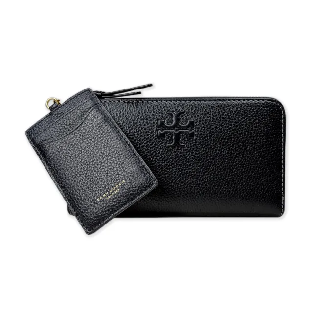 【TORY BURCH】Thea系列簡約黑TB logo牛皮拉鍊長夾/附證件夾(146471-001)