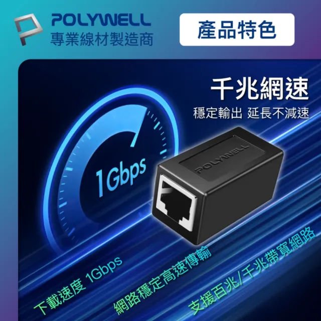 【POLYWELL】CAT6 Giga網路線母對母對接頭 /2入