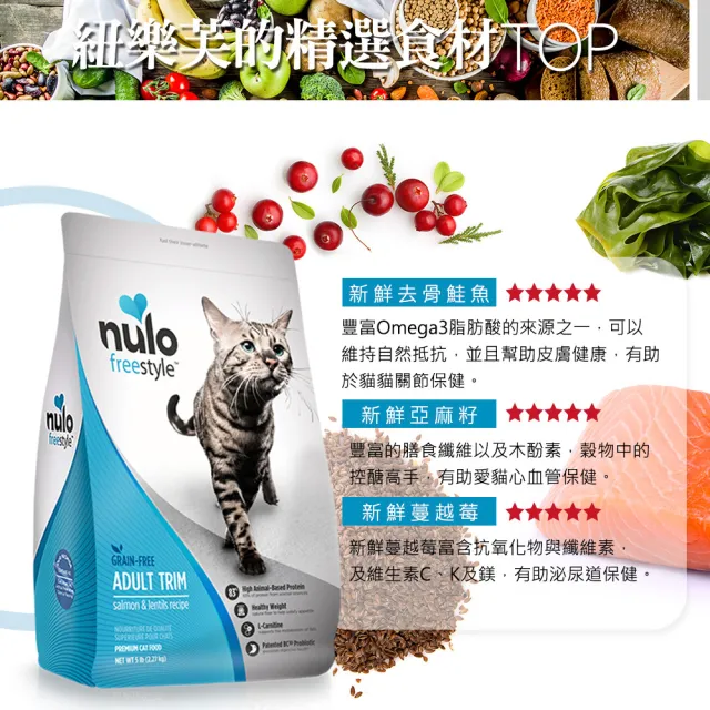 【NULO 紐樂芙】無穀高肉量理想體態貓-智利鮭魚+左旋肉鹼/5LB(體重控制貓飼料、成貓飼料)