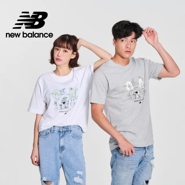 【NEW BALANCE】NB 趣味插圖短袖上衣_男性_白/灰色任選_MT41912AG_MT41912WT(美版 版型偏大)