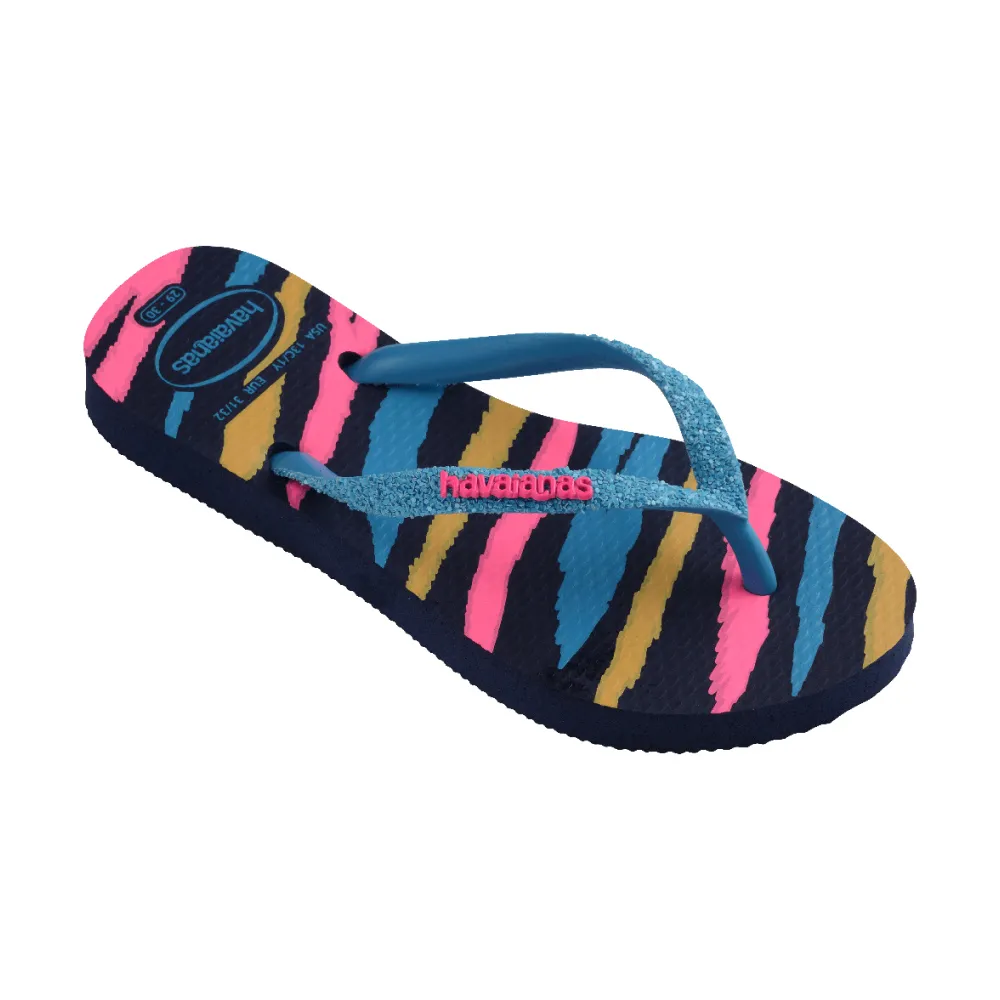 【havaianas 哈瓦仕】拖鞋 童鞋 兒童 夾腳拖 亮粉 Kids Slim Glitter II 藍 4146976-1327K(哈瓦士)