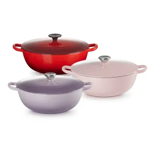 【Le Creuset】琺瑯鑄鐵媽咪鍋26cm(加勒比海藍/雪紡粉/海岸藍/水晶紫/藍鈴紫 多色選1)