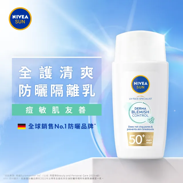 【NIVEA 妮維雅】新品上市★全護專業抗UV防曬露 痘敏肌友善40mlx2(海洋友善防曬)