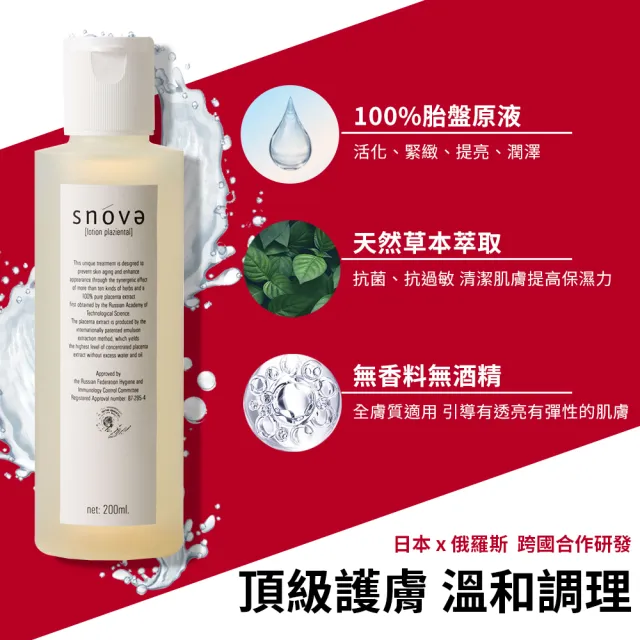 【SNOVA】絲若雪胎盤配合滋潤保濕化妝水-200ml(保濕/抗老/彈潤/化妝水)