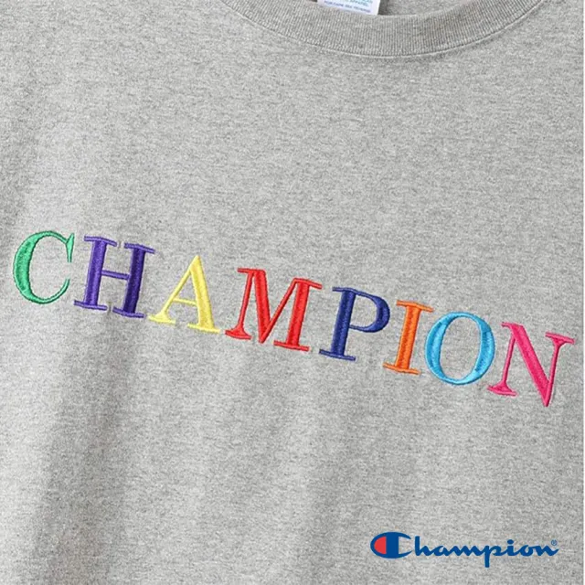 【Champion】官方直營-純棉寬版落肩彩色LOGO刺繡短袖TEE-女(灰色)