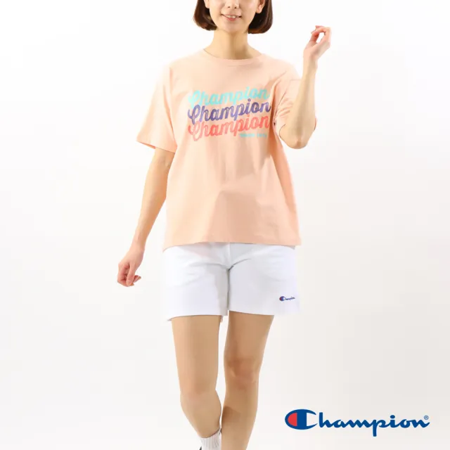 【Champion】官方直營-純棉草寫LOGO刺繡短褲-女(白色)