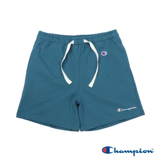 【Champion】官方直營-純棉草寫LOGO刺繡短褲-女(藍綠色)
