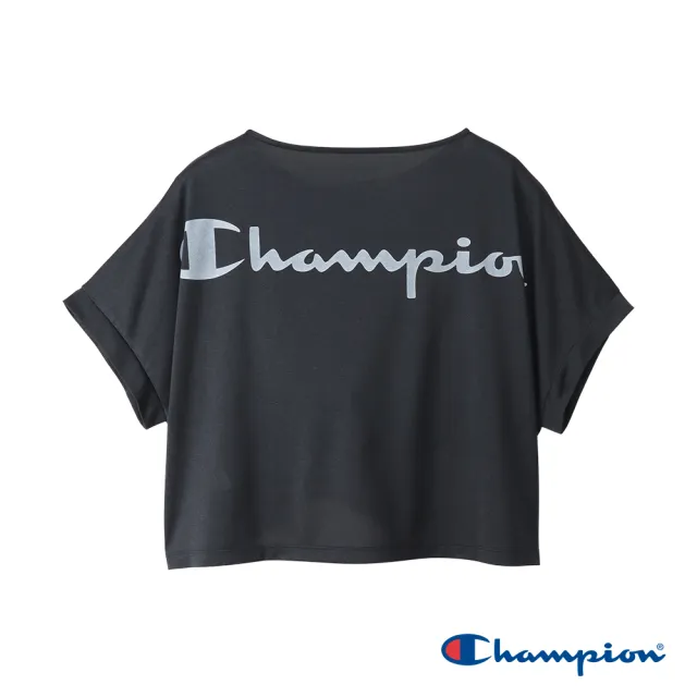 【Champion】官方直營-寬版印花LOGO速乾短袖TEE-女(黑色)