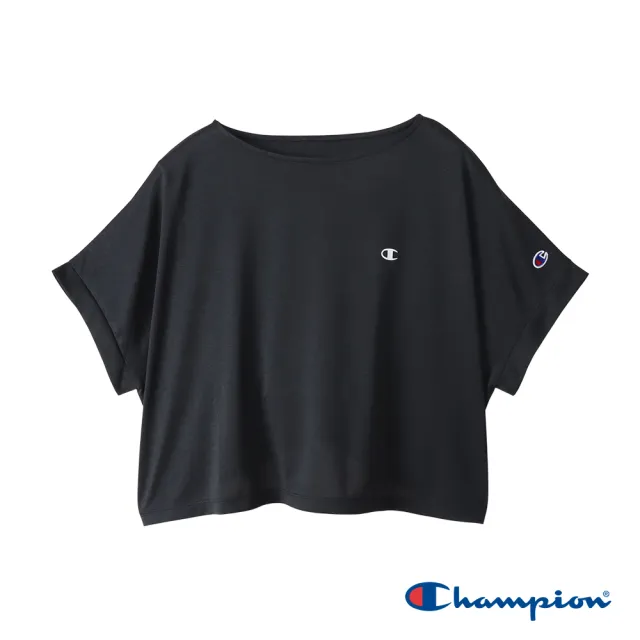 【Champion】官方直營-寬版印花LOGO速乾短袖TEE-女(黑色)